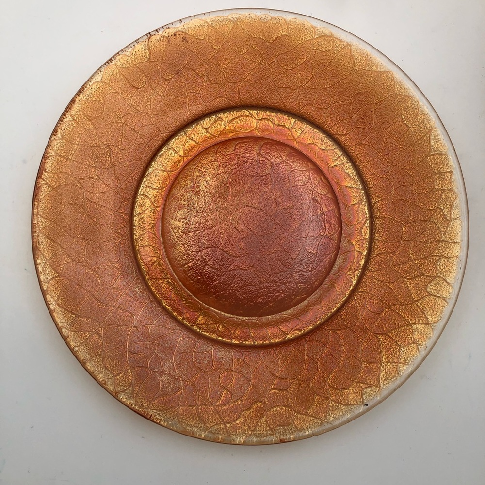 Set of 4 Vintage Imperial Crackle Marigold Carnival Glass 8" Plates